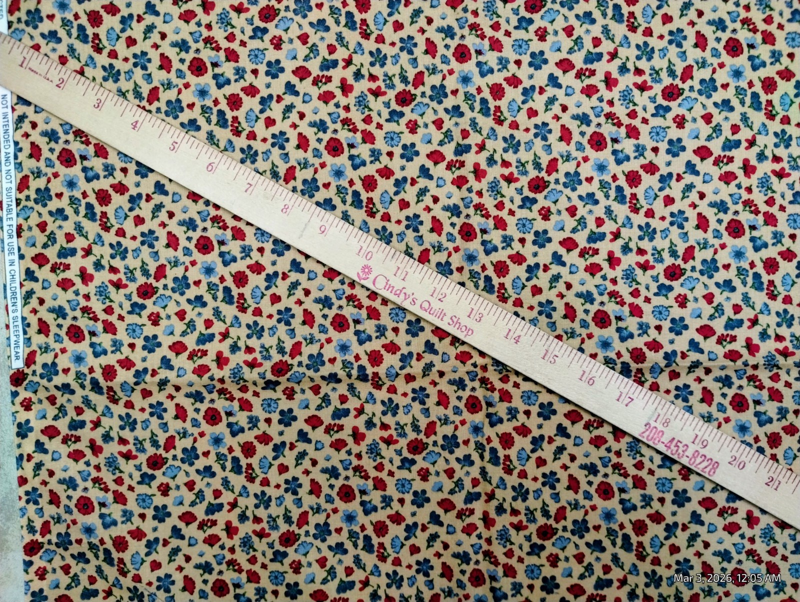 Vintage tricoline cotton fabric featuring Floral Design.  44" Wide Sold BTY