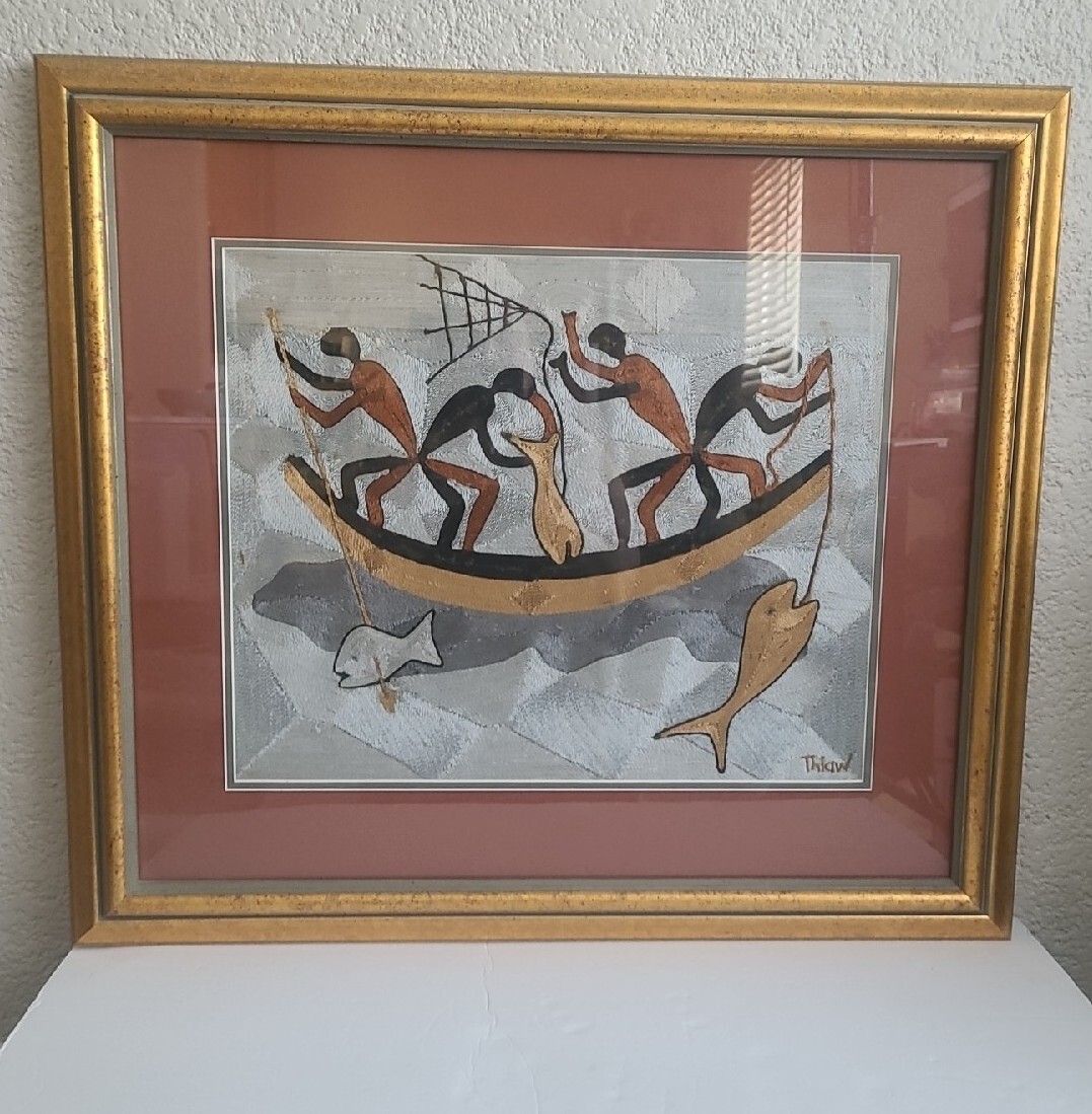 Vintage African Original Silk Tread Art By ABDU THIAW 19" ×15.5"