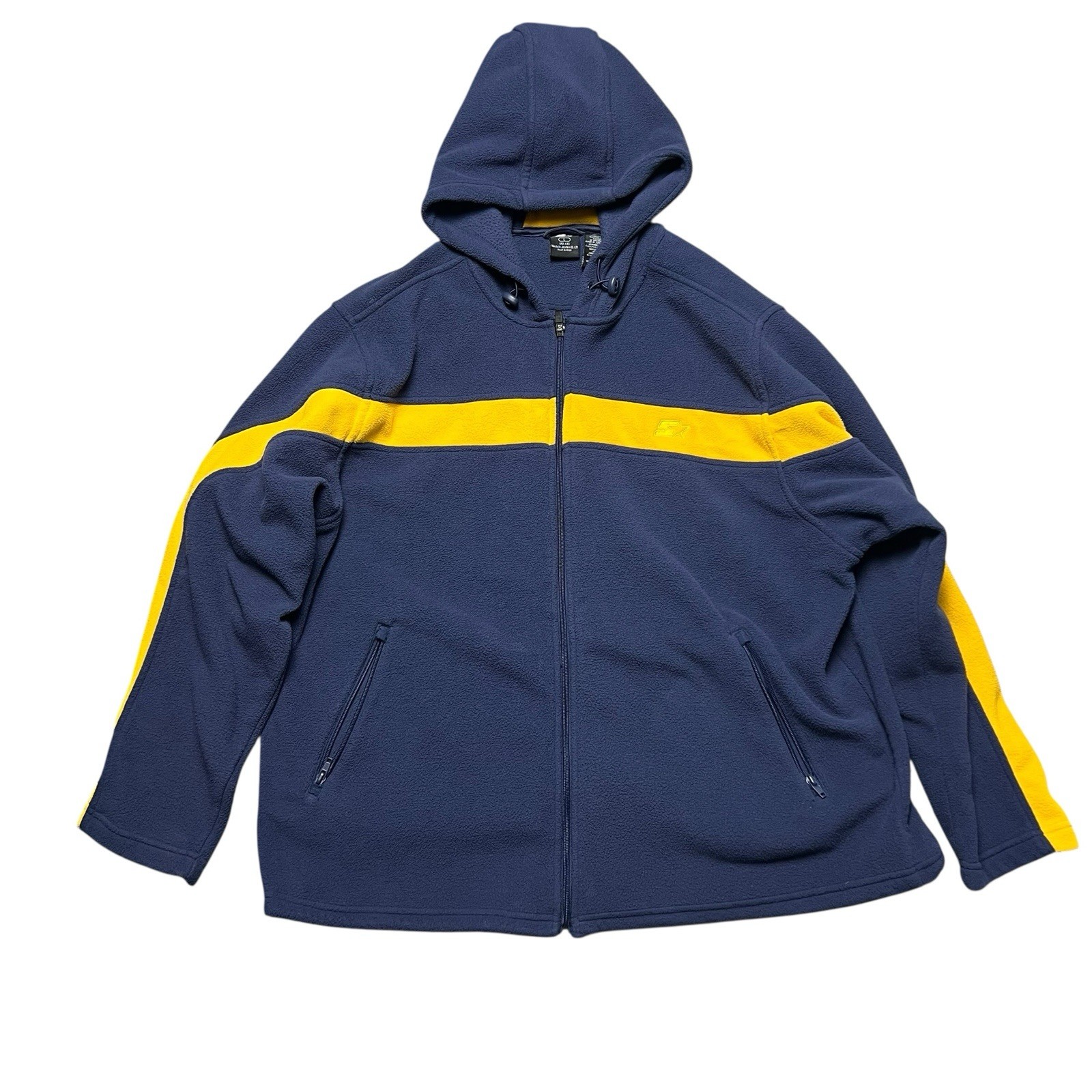 Y2K Starter Fleece Hooded Jacket Men’s Size L Colorblock Blue Yellow Vintage