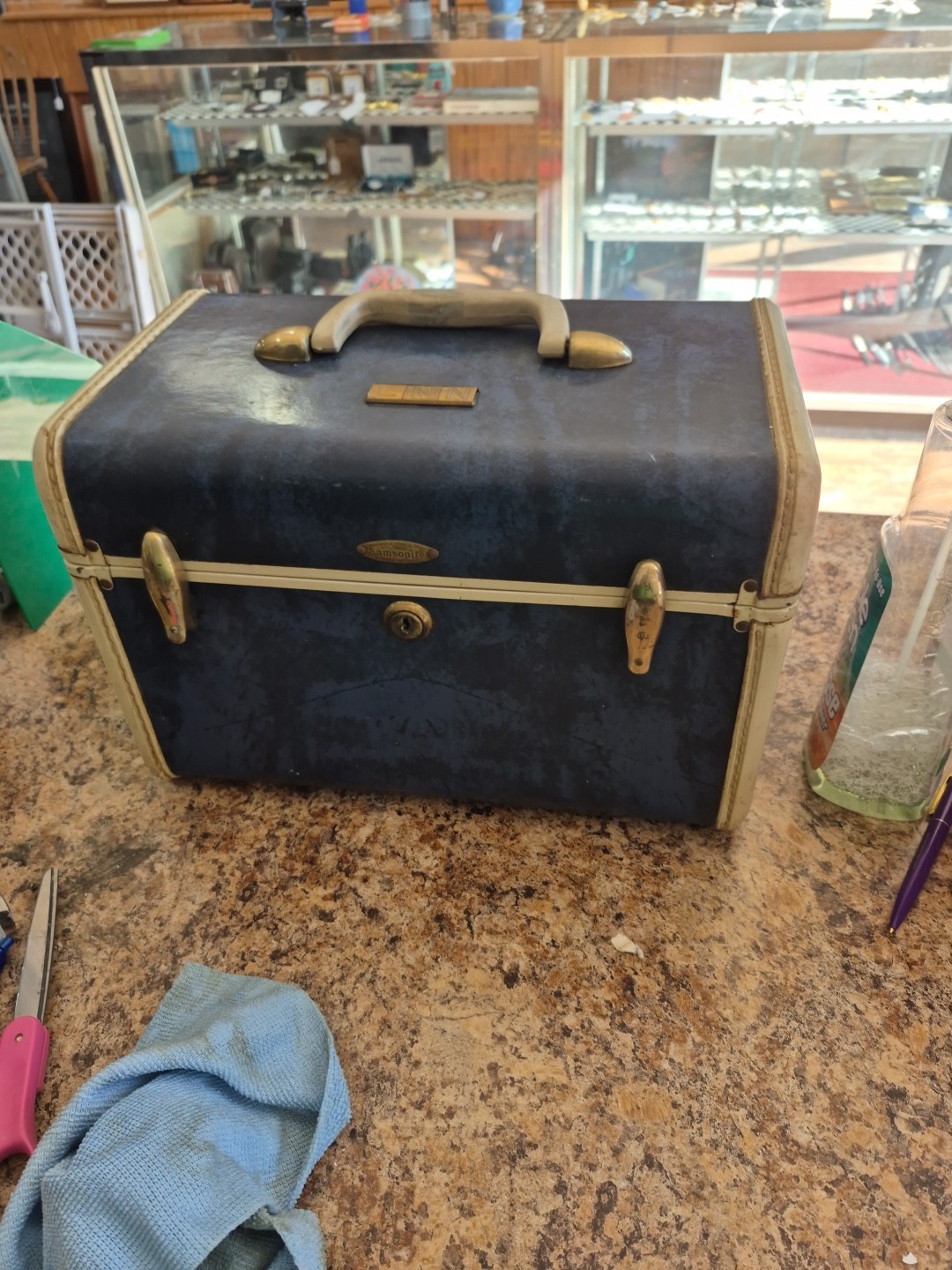 Vintage Samsonite Luggage  Makeup Travel Case Blue 13 X 8 X 9