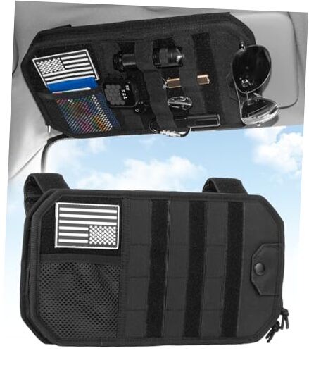  Car Sun Visor Organizer with Double Zipper Multi-Pockets & Glasses 1 Pack