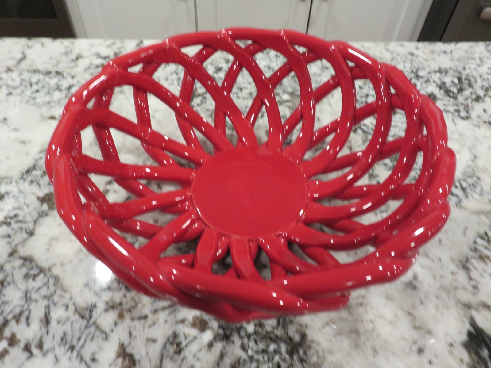 Braid Bread Basket Woven Ceramic Bowl Red RARE  10.5" x 4" EUC