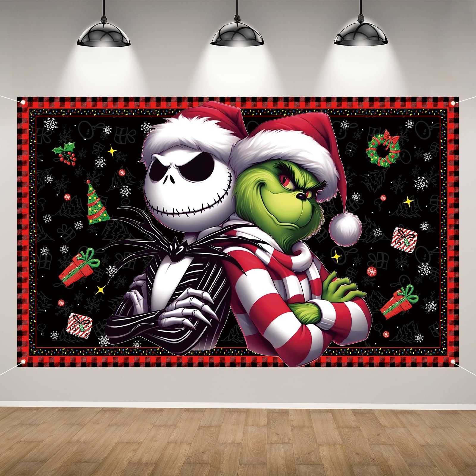 Merry Christmas Photo Backdrop 71 inches x 43 inches, Red and Black 
