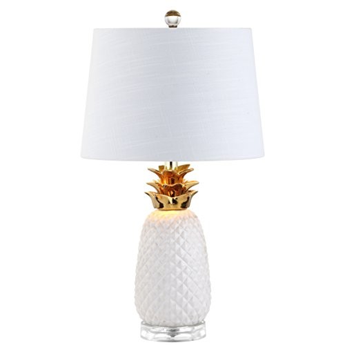  23" Pineapple Ceramic Table Lamp for Bedroom Decor, Modern White/Gold