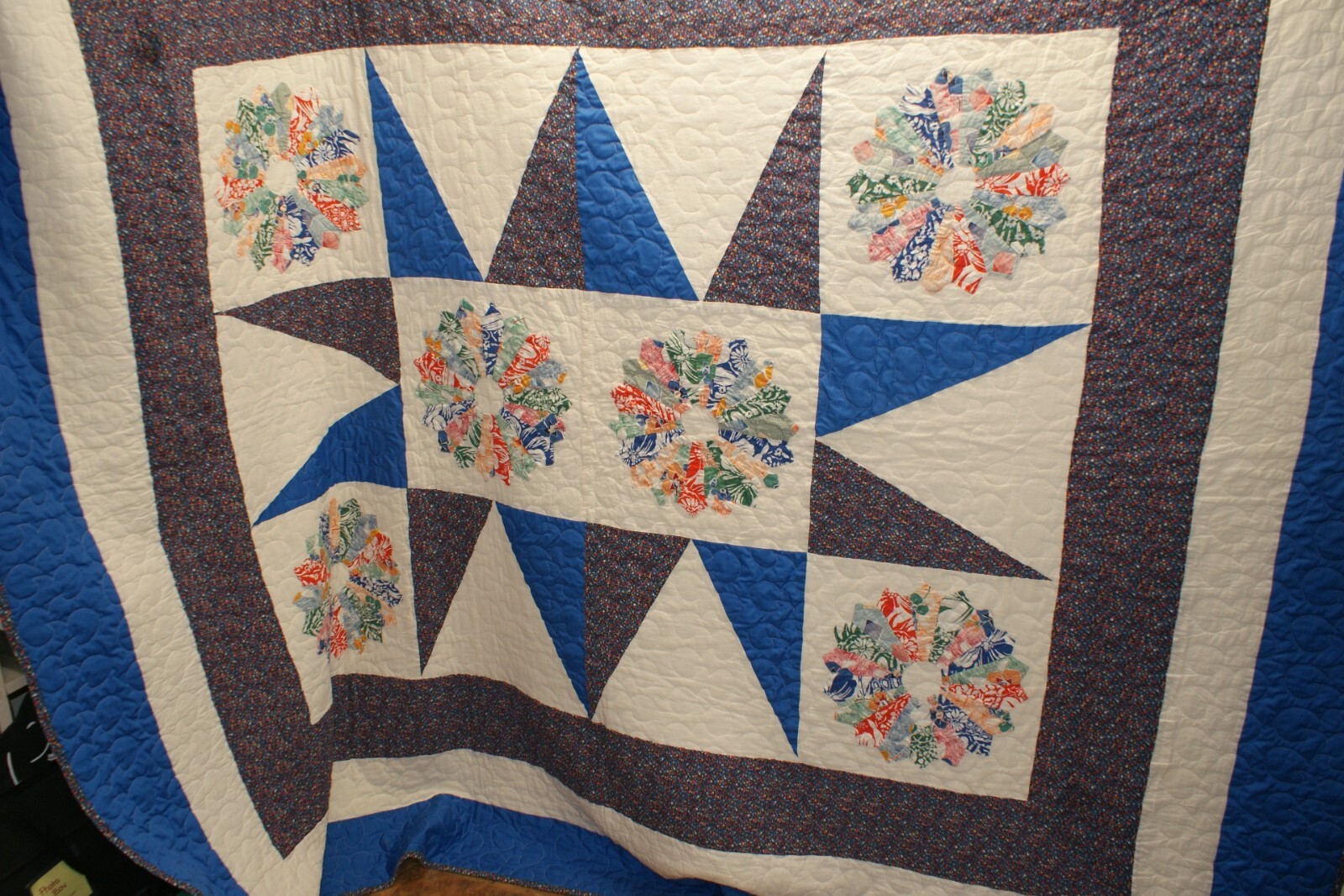 Q#16 -  Vintage Quilt, Machine Quilted, Star Variation w/Dresden Plate 98X86 in.