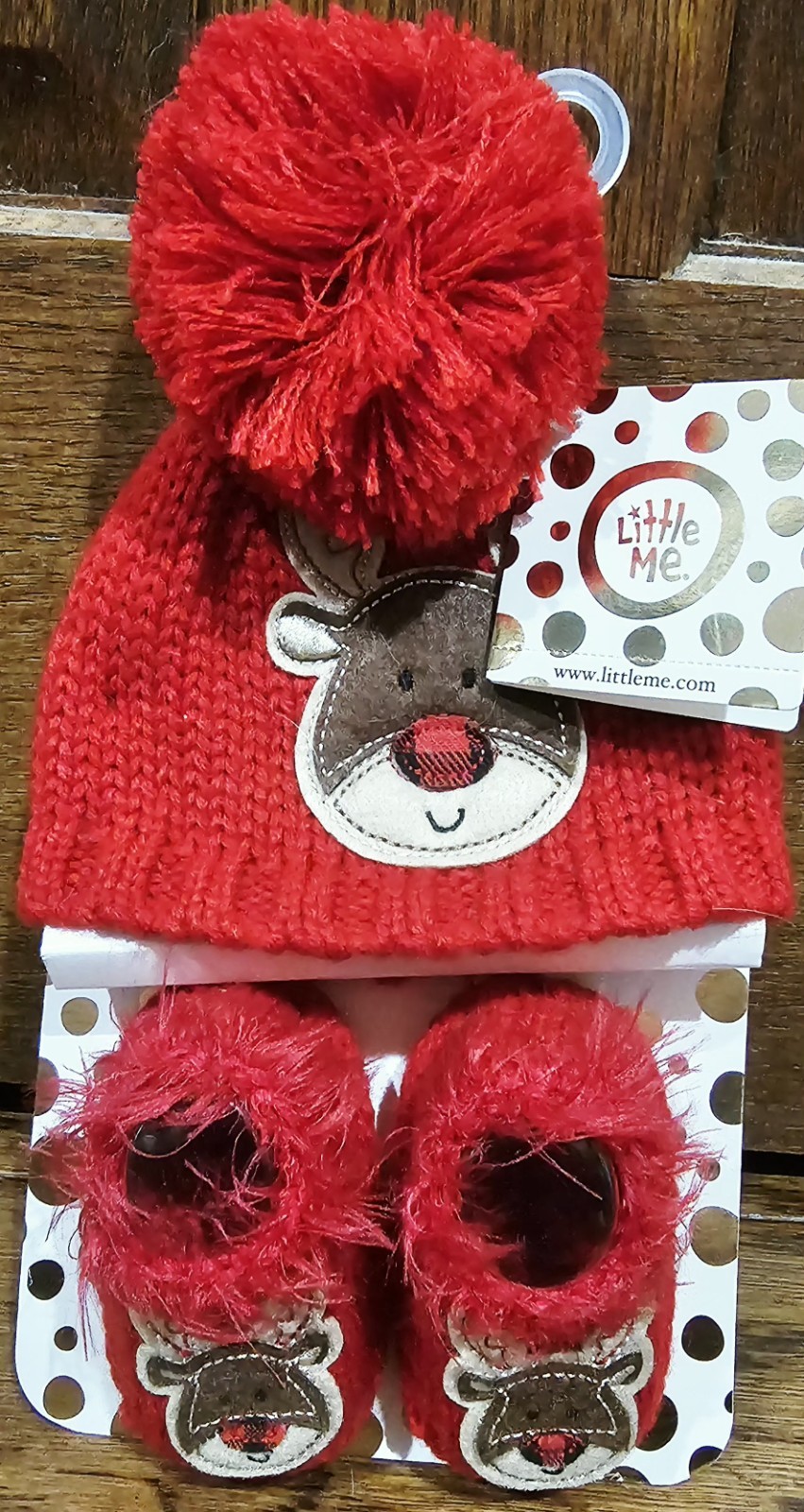 Infant Baby 0-6 Months Little Me Holiday Reindeer Hat & Booties Set NEW!