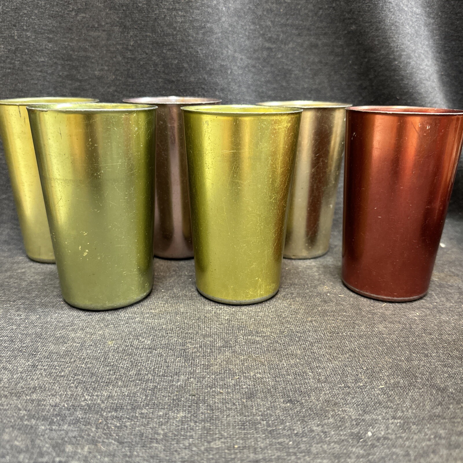 Bascal Aluminum Tumblers Cups Mid-Century Vintage Set of 6 Barware Drinkware