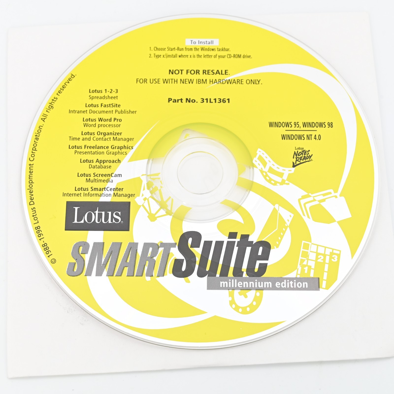 Lotus SmartSuite Millennium Edition IBM OEM CD Part No. 31L1361 Windows 95 98