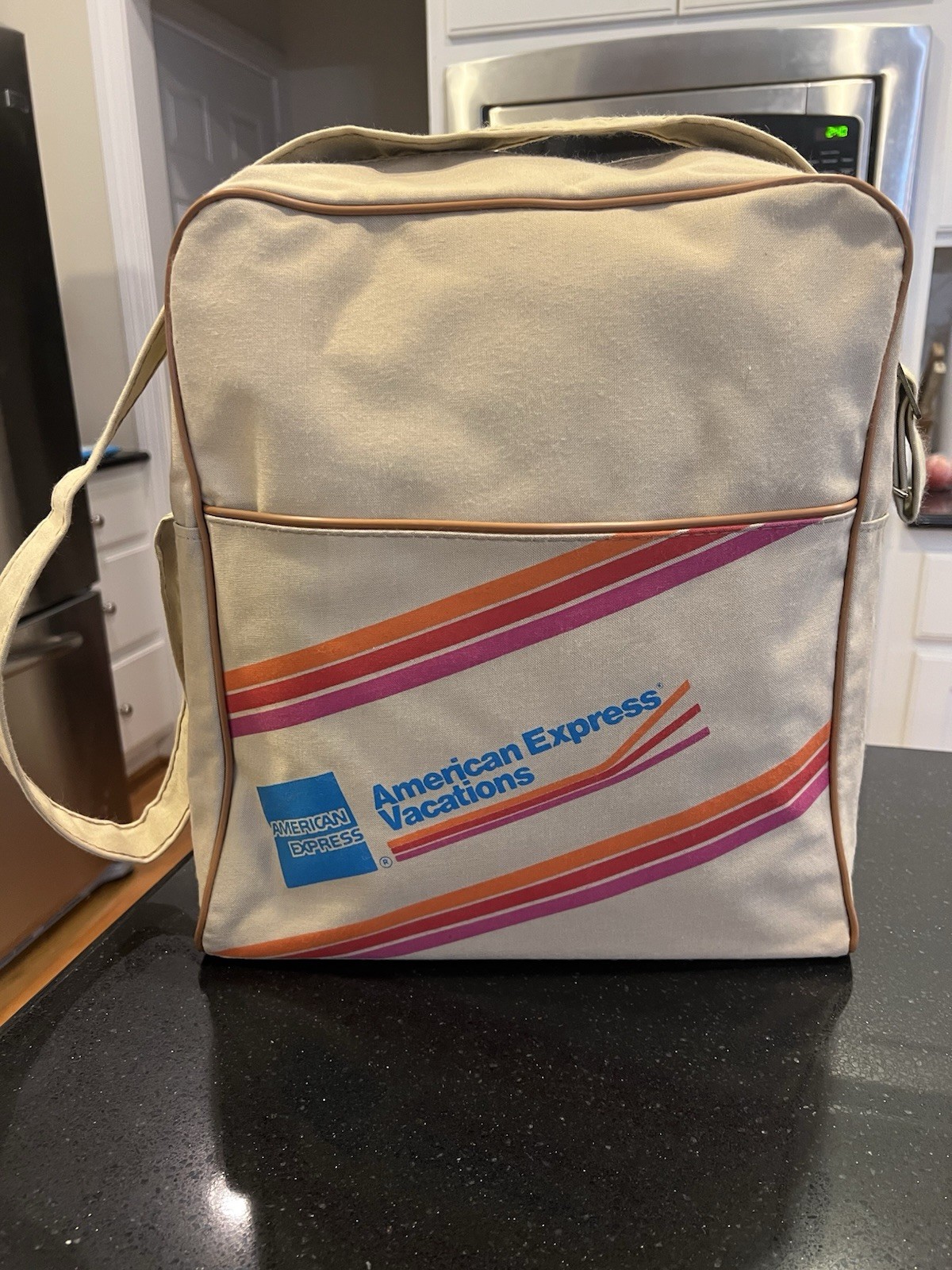 Vintage American Express Vacations Beige Canvas Messenger Tote Bag Carry-On