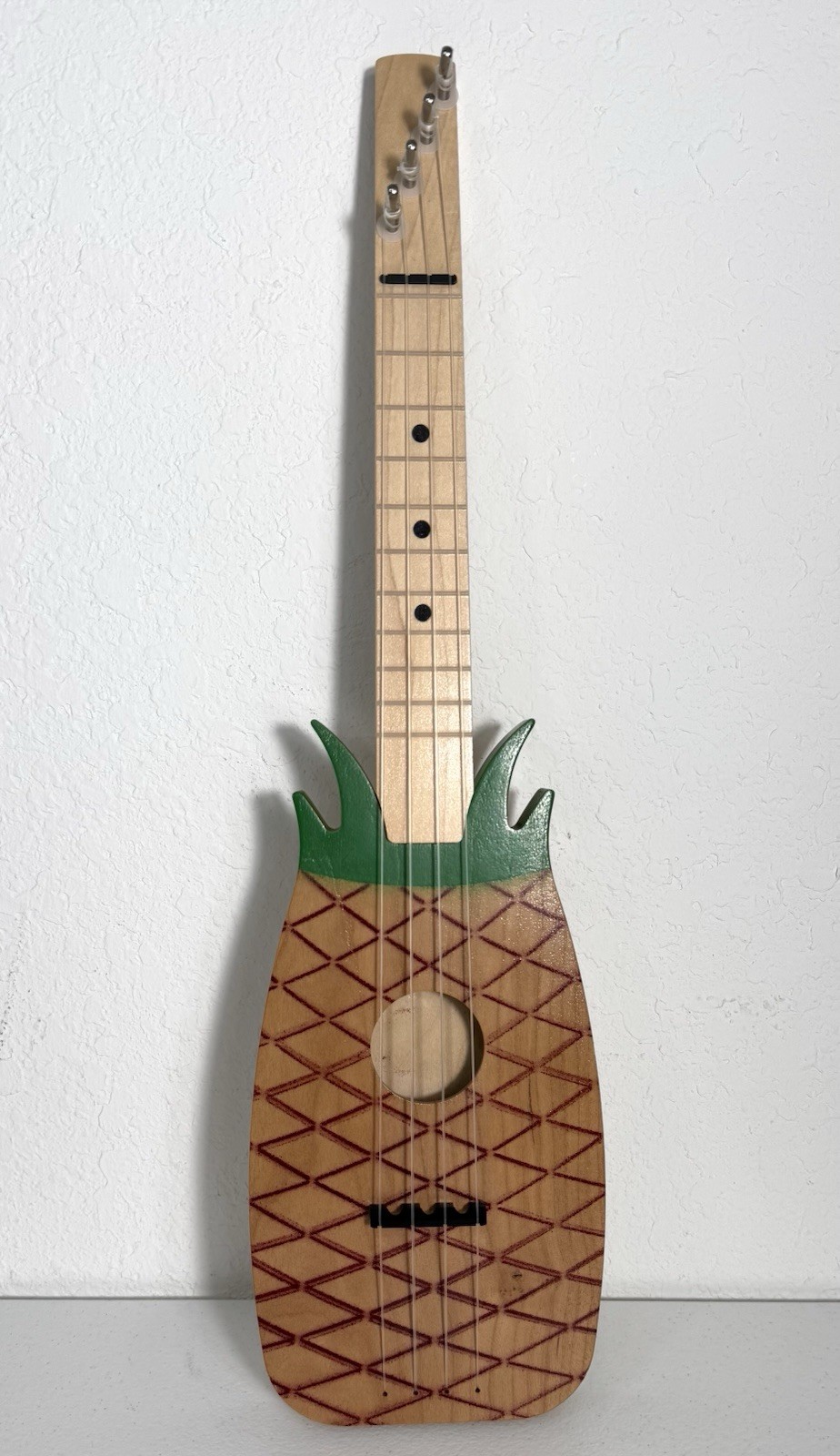 Zither Heaven Pineapple Ukulele Painted Made In USA Natural Wood