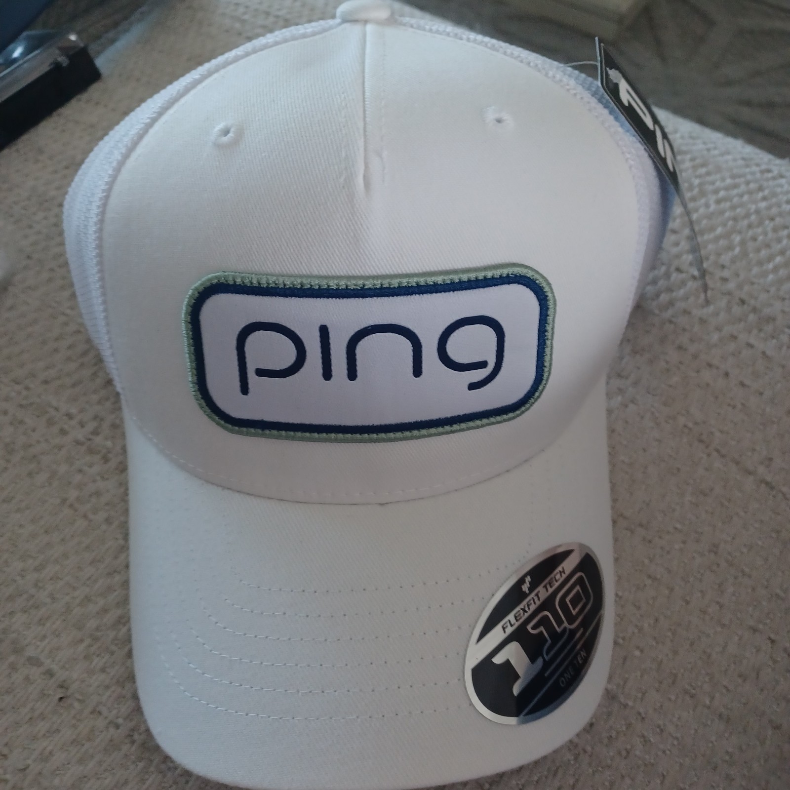 PING Hat Cap Golf Snapback White 110 Flex Fit Tech Lightweight Mens NWT