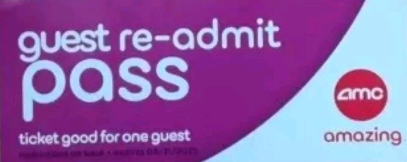 AMC GUEST RE-ADMIT PURPLE MOVIE THEATRE TICKET PASS DOLBY IMAX 3D READMIT PASS
