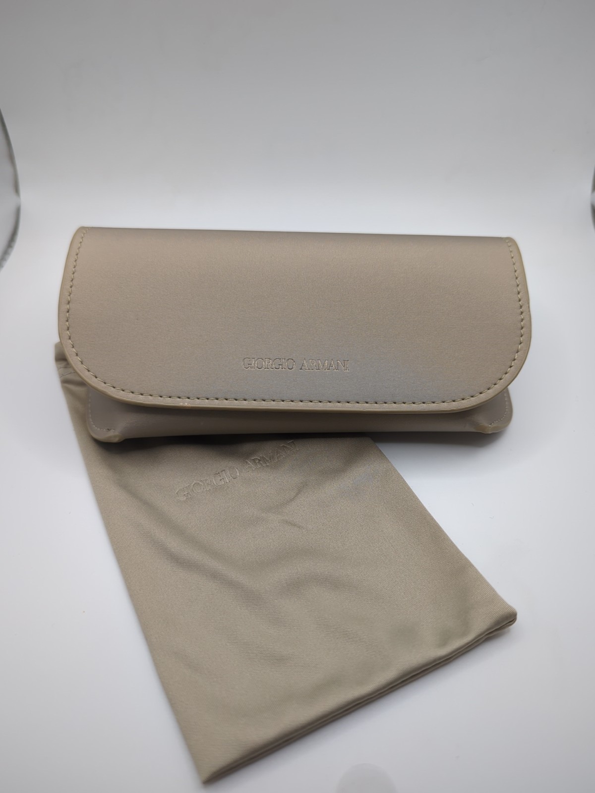 Giorgio Armani Beige Eyeglass Case with Cinch Sack Drawstring, Snap Closure