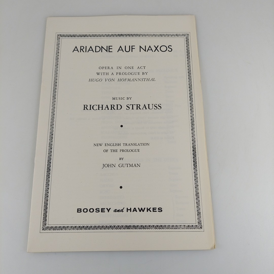 Boosey & Hawkes Richard Strauss Ariadne Auf Naxos Opera & Prologue Program 1962 