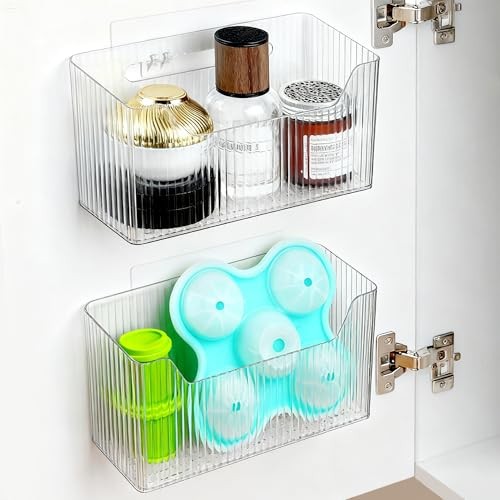 2 Pack Cabinet Door Organizer, Adhesive Wall Mounted Organizer Bins, Clear 