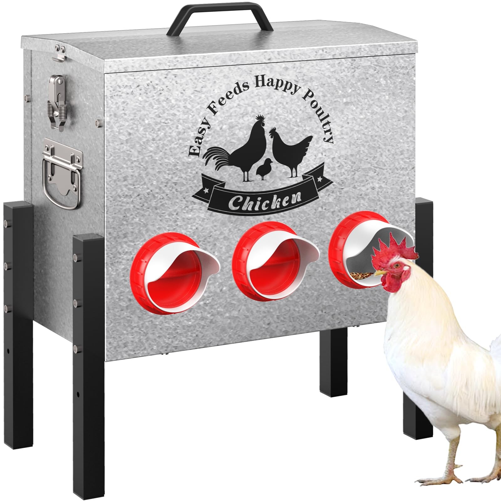7gal Large Automatic Chicken Feeder - 6 Port No Waste Poultry Feeder, Rust-Pr...