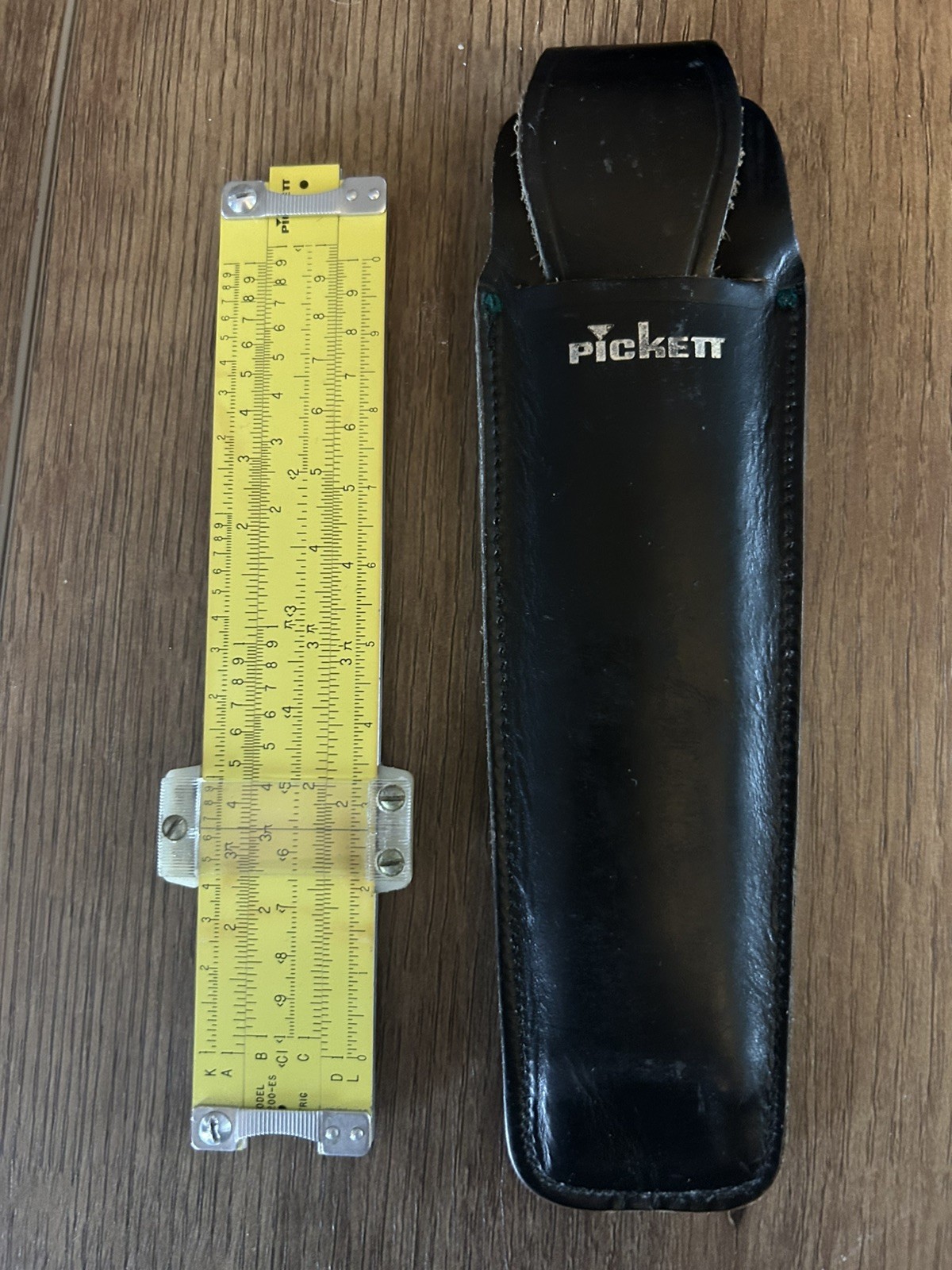 Vintage 1970 Pickett Slide Rule Model N 200 ES All Metal with Leather Case