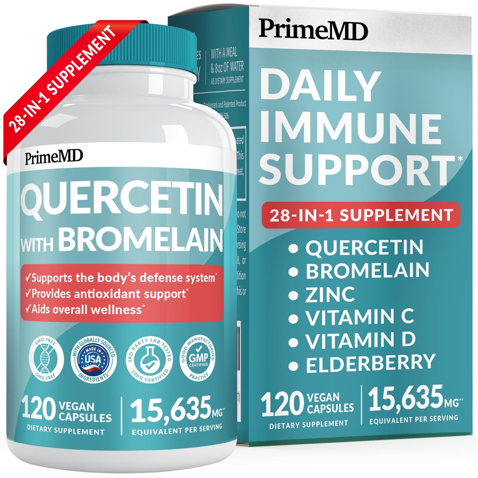 28-in-1 Quercetin with Bromelain Supplement for Daily 120 Count (Pack of 1) 
