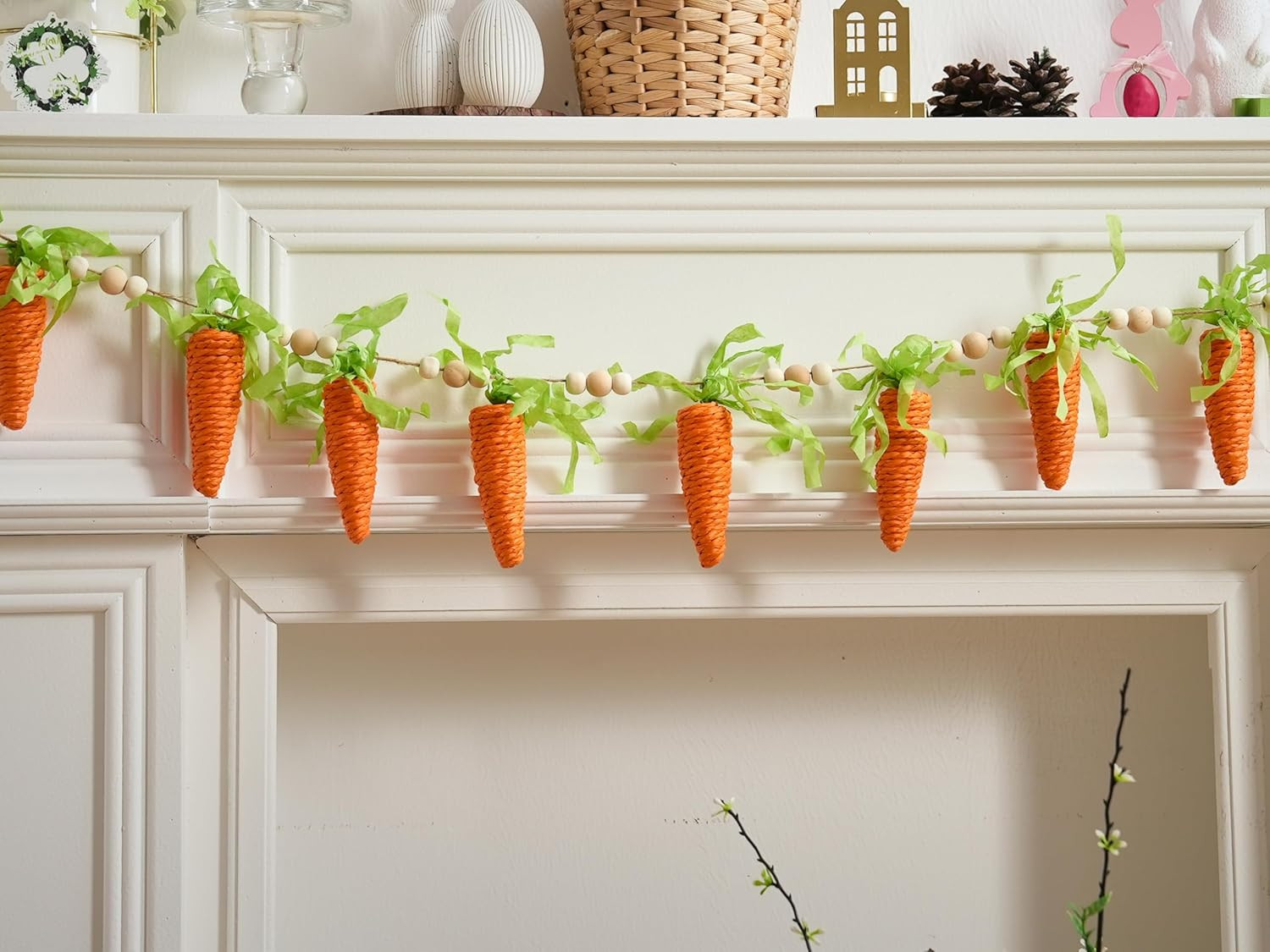 Easter Carrot Garland Decor, 12 Carrots Ornament for Mantel Decorations, 6FT Han