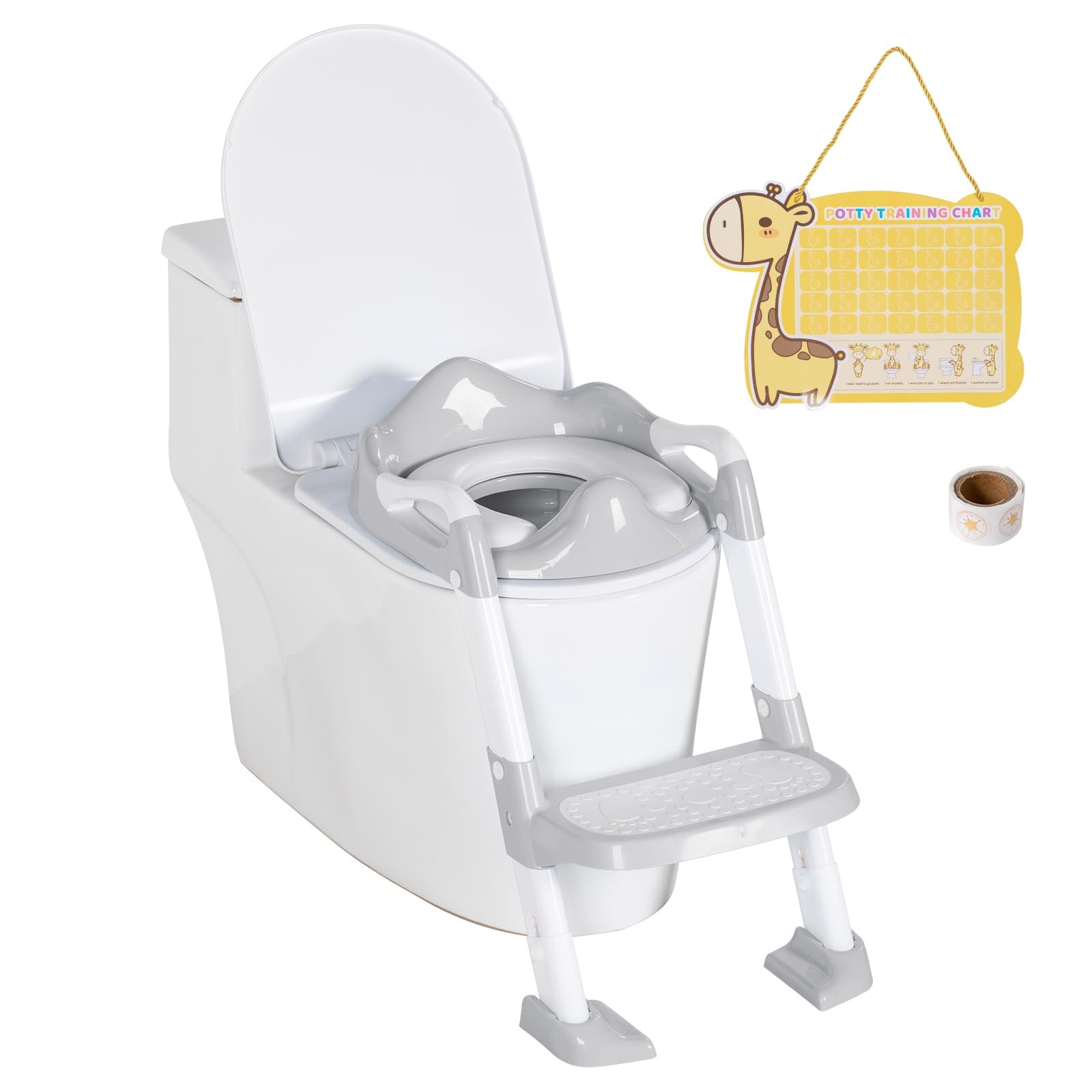 BRINJOY Potty Training Seat with Step Stool Ladder, Toilet Gray2.0 
