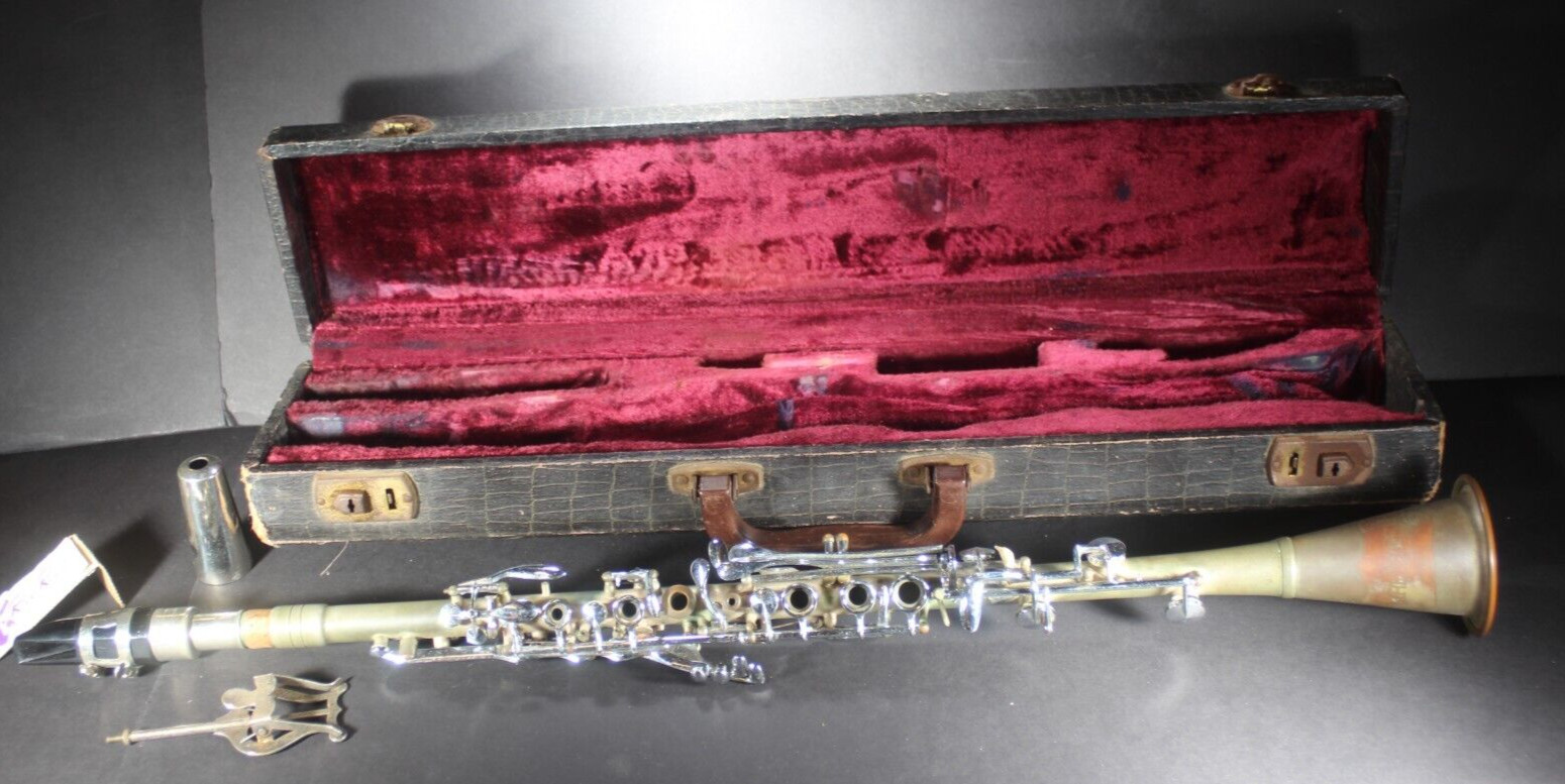 Rare Vintage Metal Clarinet Kreisler + everything / restore or display FreeShip