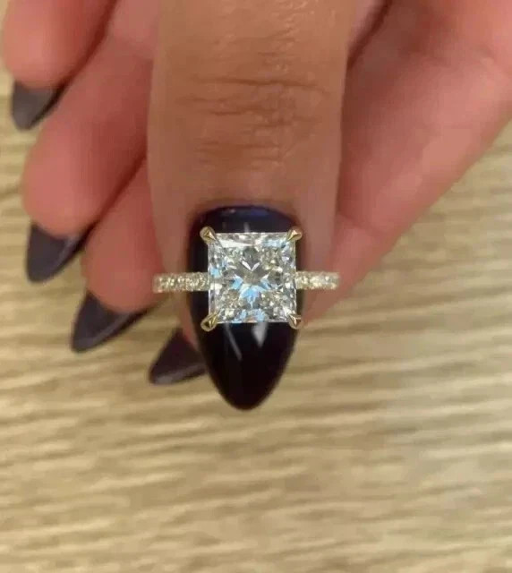 3CT Princess-Cut Lab Created Solitaire Engagement Ring 14K Yellow Gold Plated