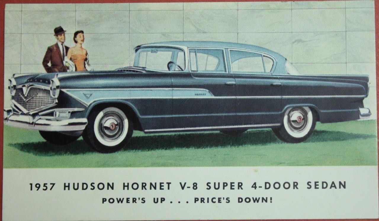 1957 Hudson Hornet V-8 Super 4 Door Sedan Postcard Not Mailed PC1-49