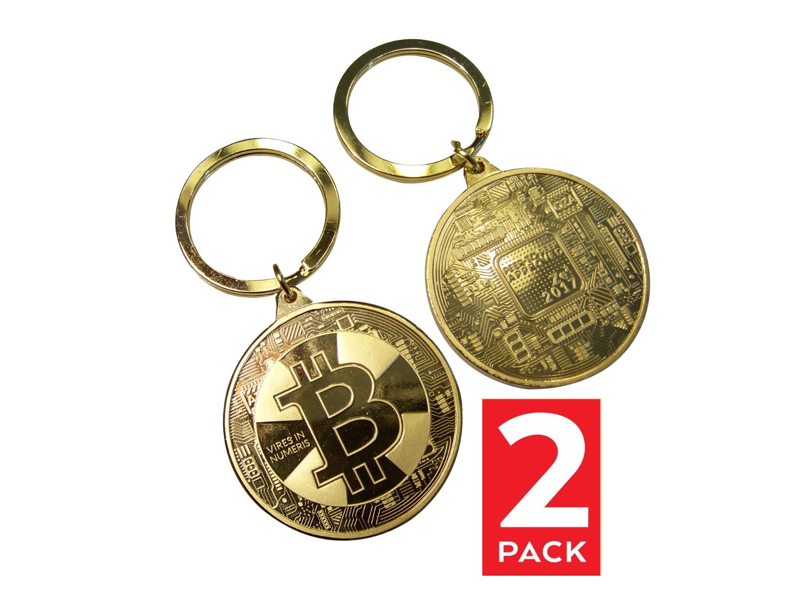Bitcoin Keychain 24kt Faux Gold Plated Limited Edition, 2 coins keychain.