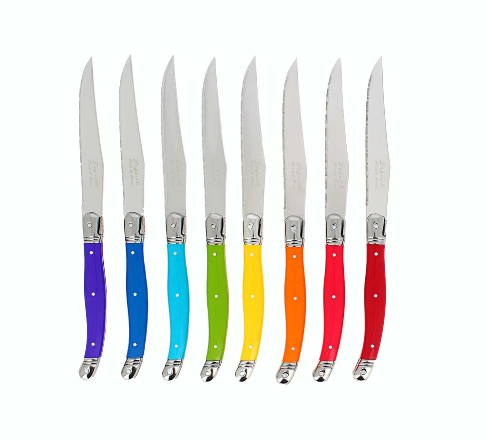 8 Piece Rainbow Serrated Steak Knife Set Timeless Design Durable Constructi