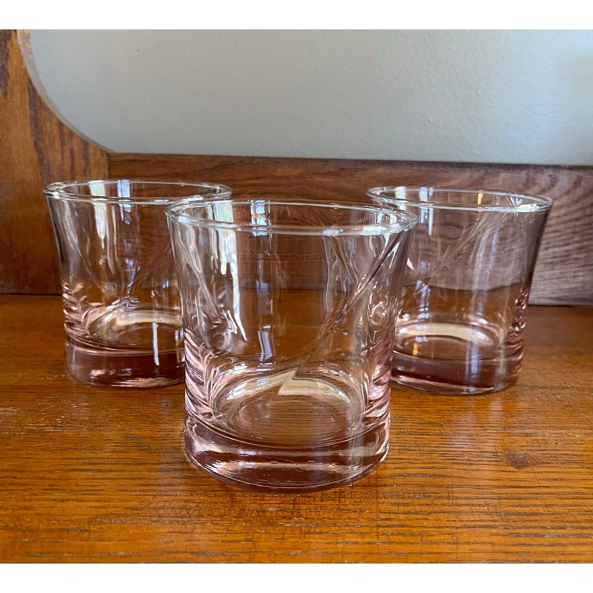 Vintage Libbey Concert Pink Swirl Set of 3 Rocks / Lowball Glasses 3.5"