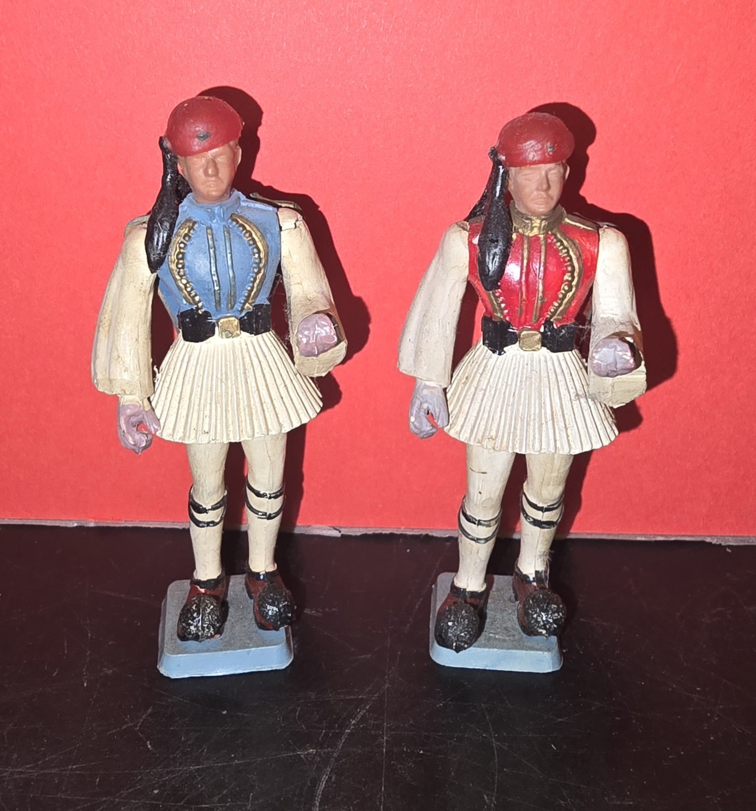 Vintage Evzone 2 Plastic Greek Toy Soldier Figures Made In Greece Athena Brand