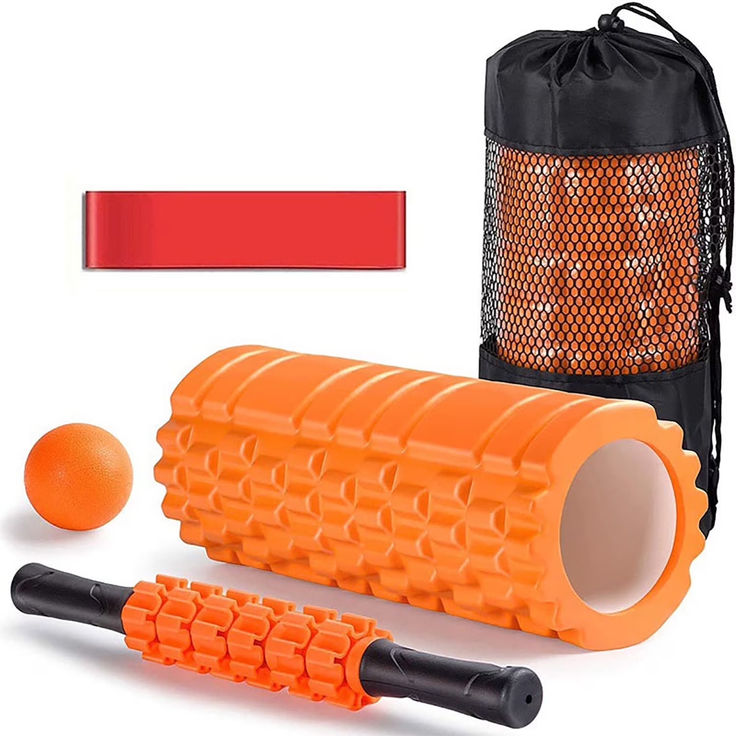 5 in 1 Foam Roller Set, Trigger Point Foam Roller-Yoga Stick-Massage Ball-Band B
