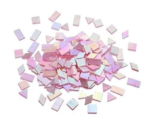  Iridescent Stained Glass Mosaic Tiles for Art Craft, 200 Pieces, Pink Glimmer