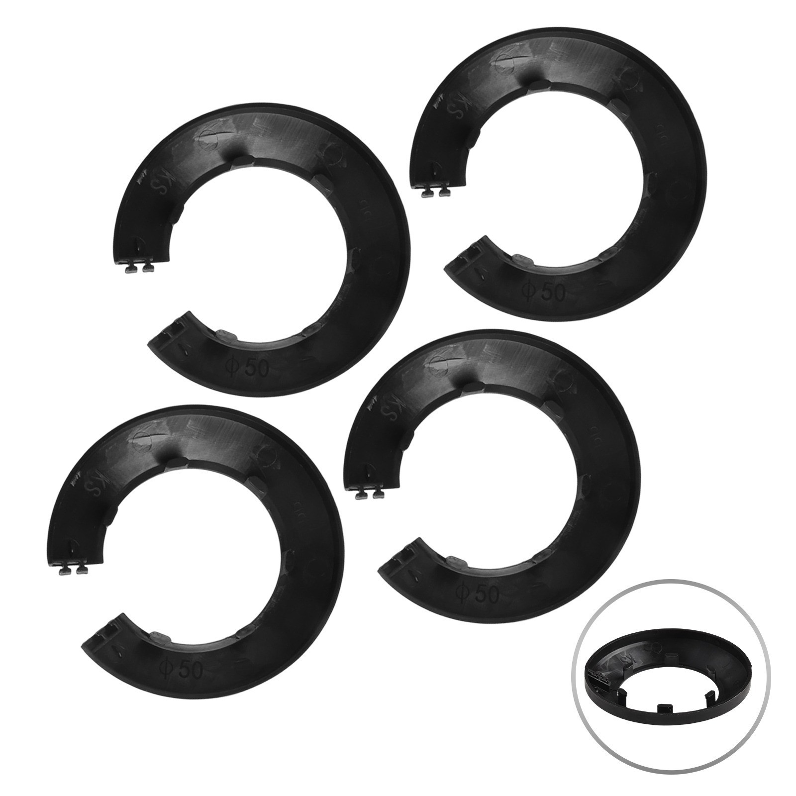 Water Pipe Escutcheon 4X 50mm Pipe Cover Decoration PP Plastic Black Color