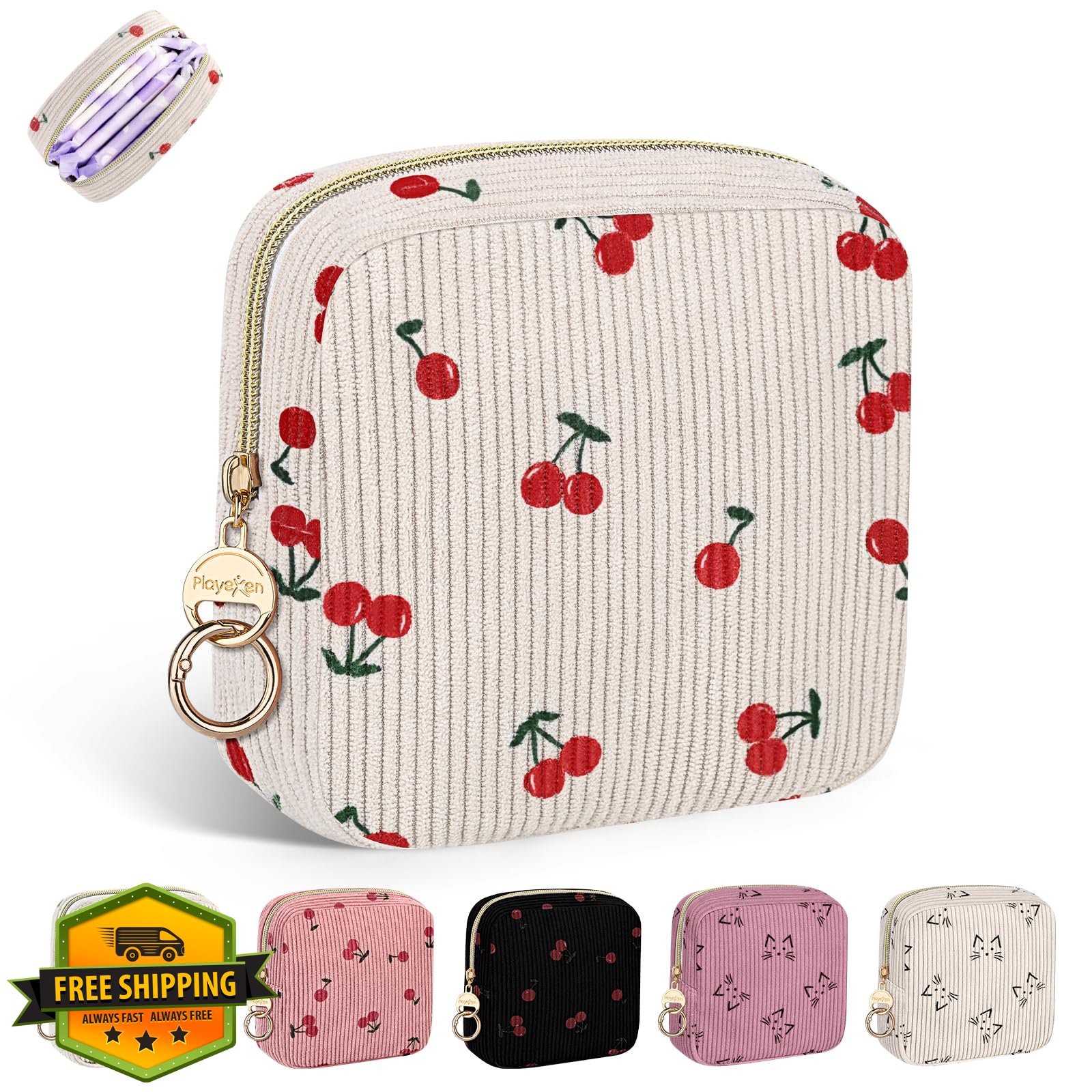 Playexen Cute Corduroy Period Bag Teen Girls Pad Pouch