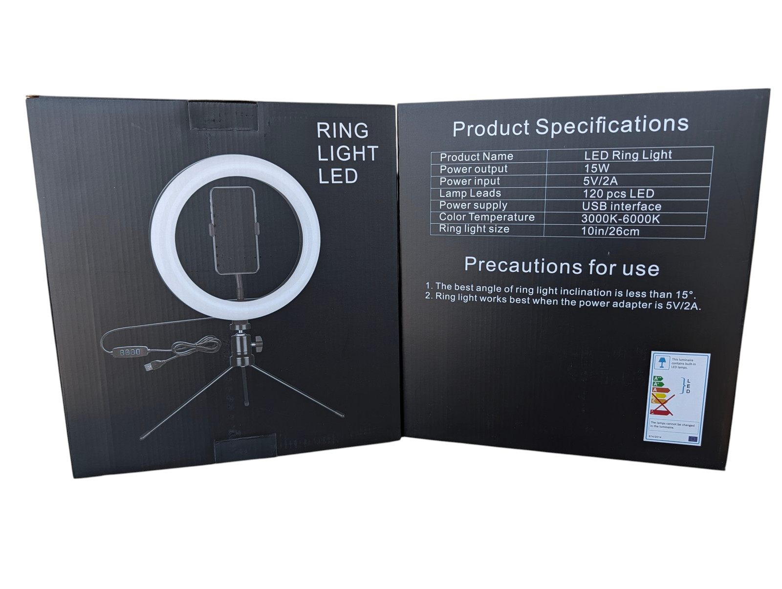 LED Ring Light 10in Tripod Table Phone Holder USB Dimmable 3 Modes 120 LED White