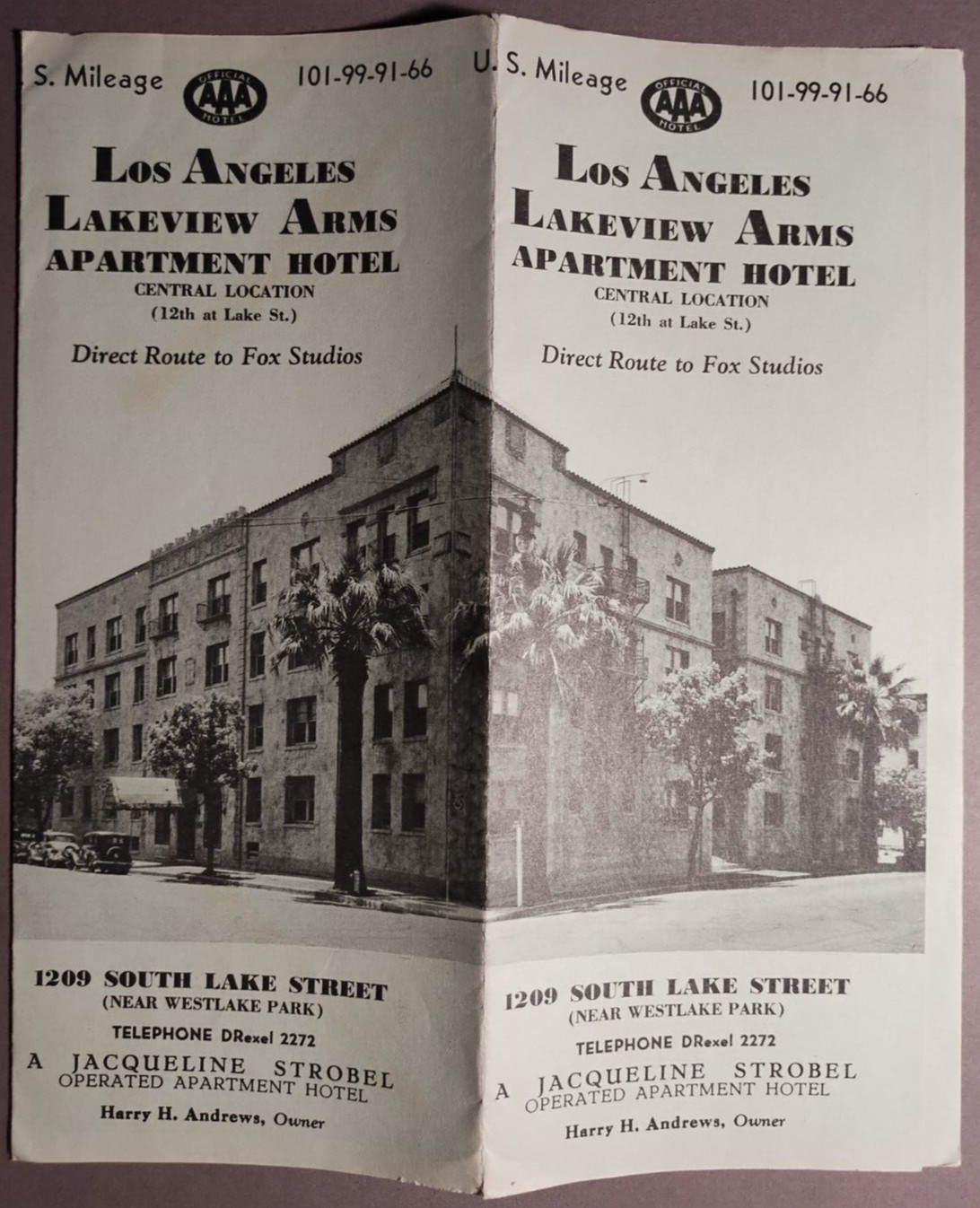1930s Lakeview Arms Apartment Hotel Los Angeles CA Promotional Brochure B4-36