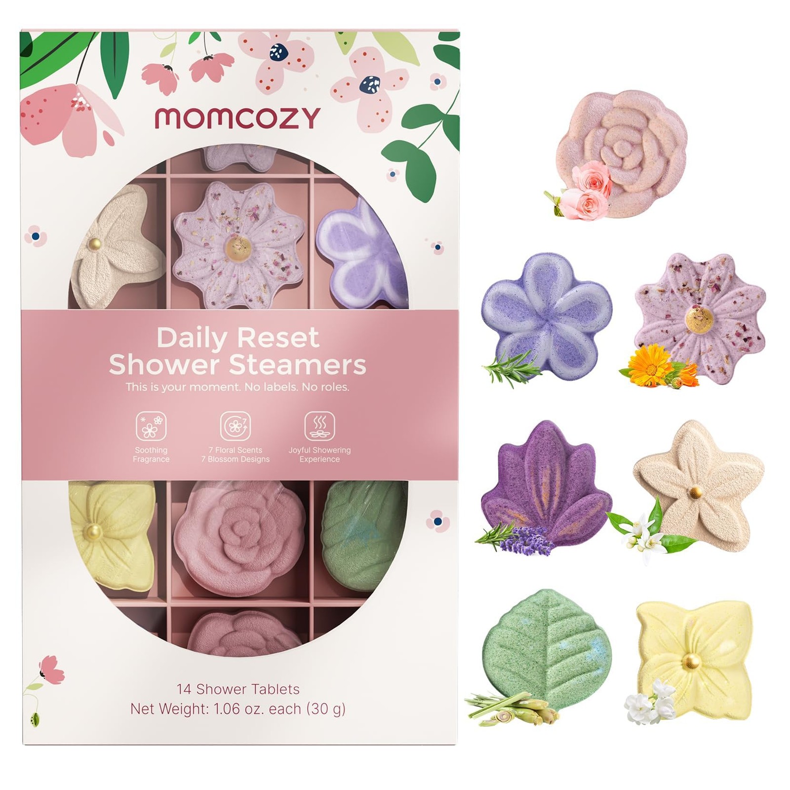Momcozy 14-Pack Shower Steamers with 7 Floral 14 Ounce (Pack of 1), Flower 