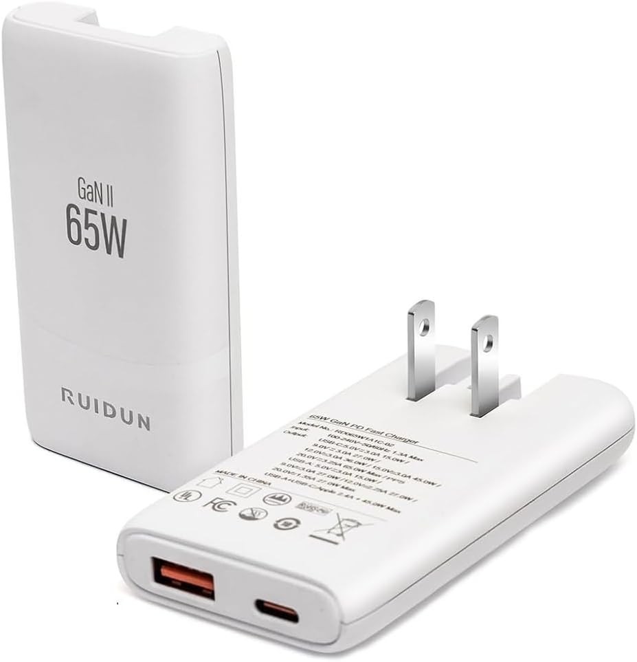 65W Gan USB C Charger,Dual-Port Fast Wall Charger,Pd 3.0 & QC 4.0,Foldable Plug