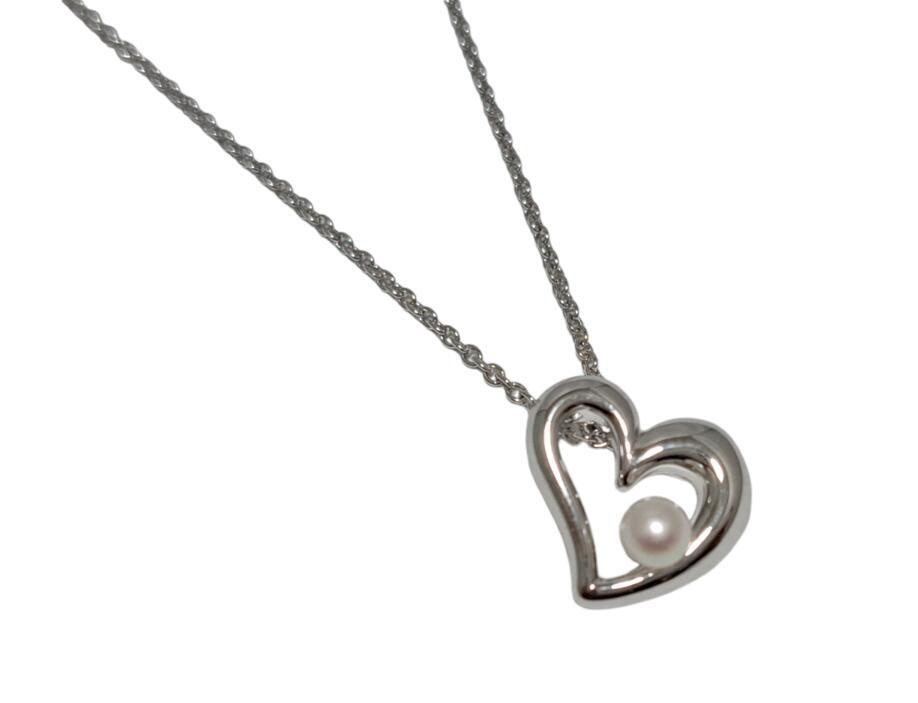 TASAKI Pearl Heart Necklace Silver Pendant 3.7mm Used