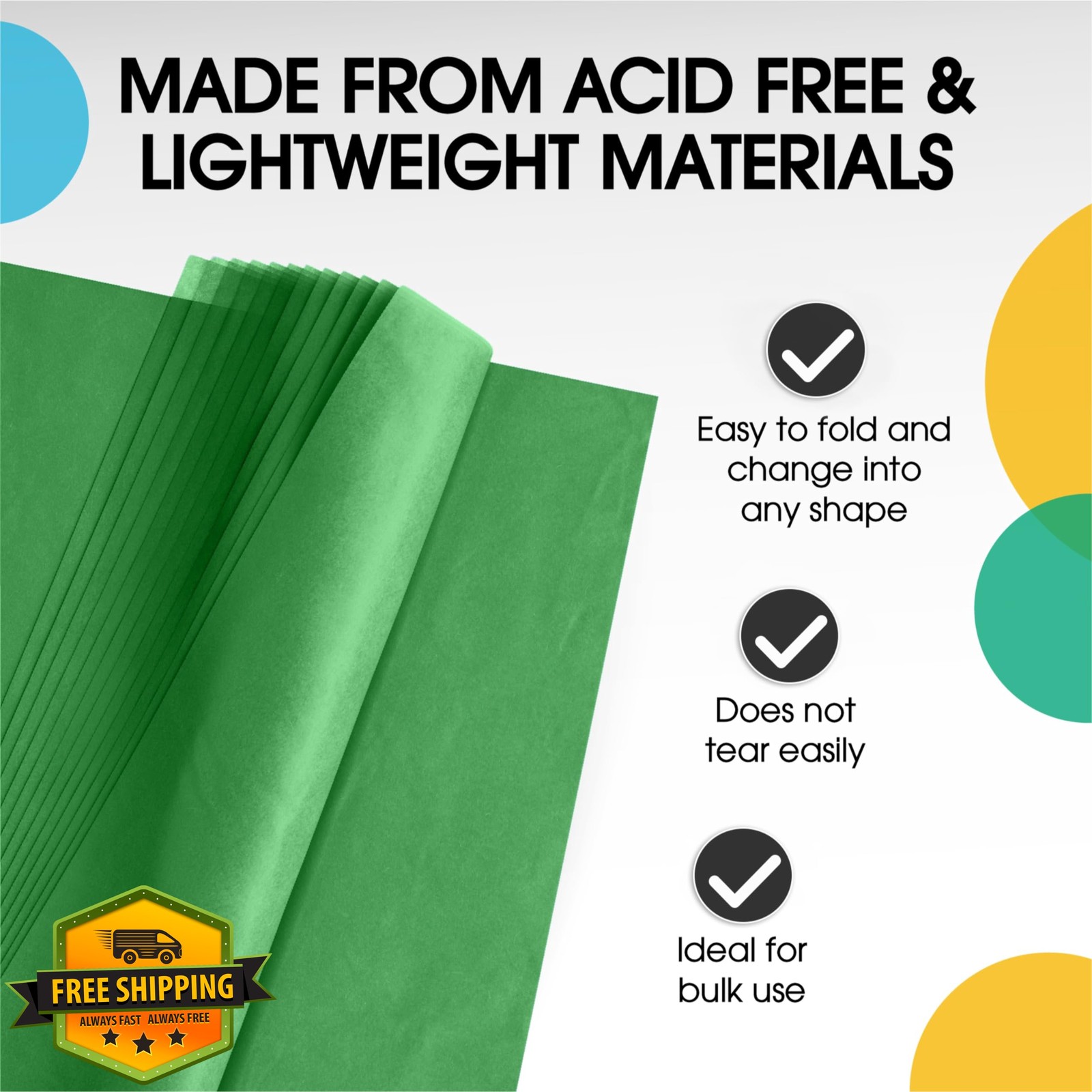 Emerald Green Tissue Paper 480 Sheets 15x20" Gift Bags Boxes Packing Moving