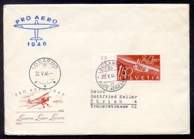 SWITZERLAND 1946 #C41 LAUSANNE/LOCARNO FFC