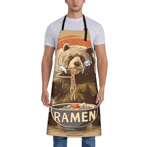 Parrot Apron for Women Men 28x33in, Kitchen Chef Aprons with 2 Bear With Ramen