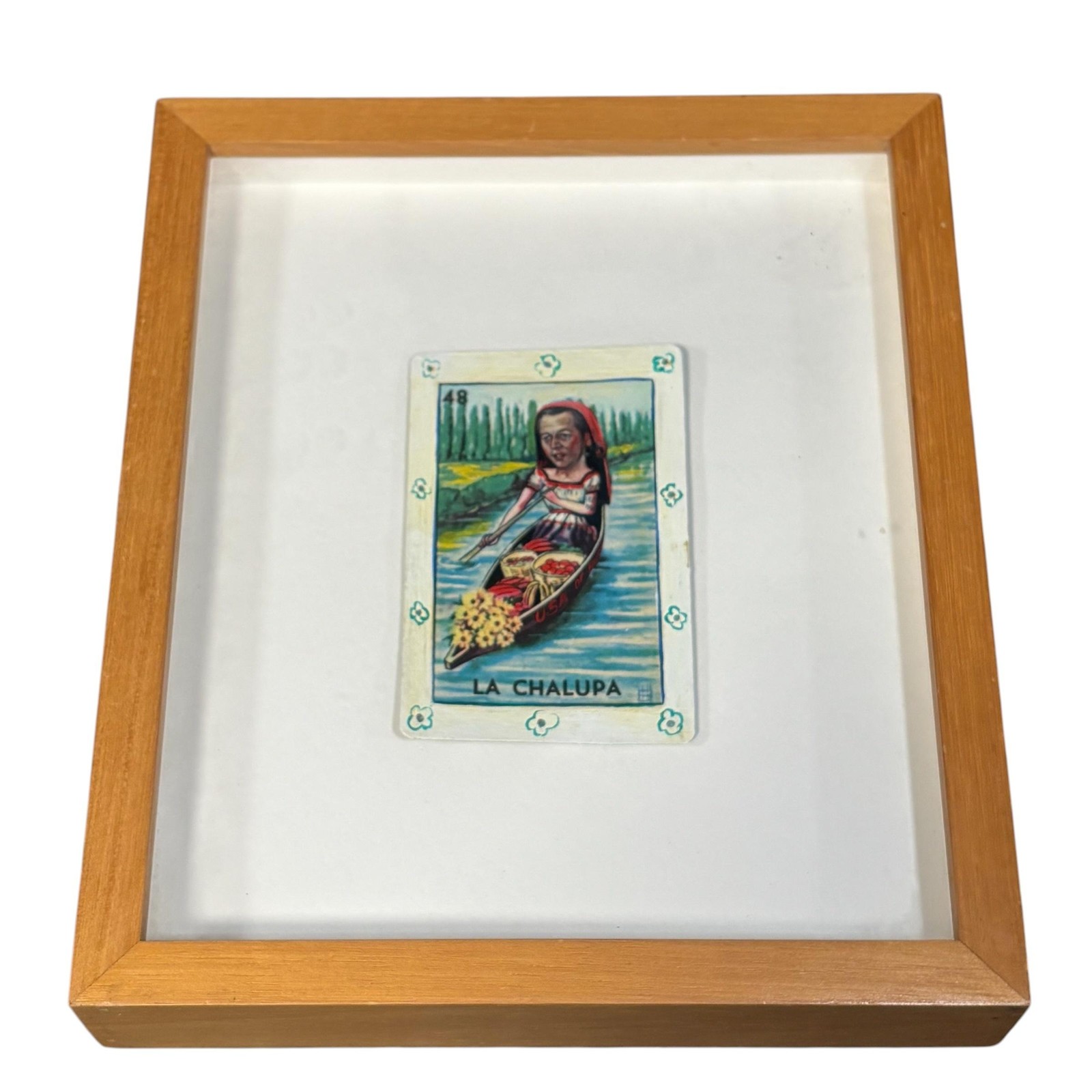 Hand Painted Loteria La Chalupa 48 Framed Shadow Box Mexican Folk Art Wall Art