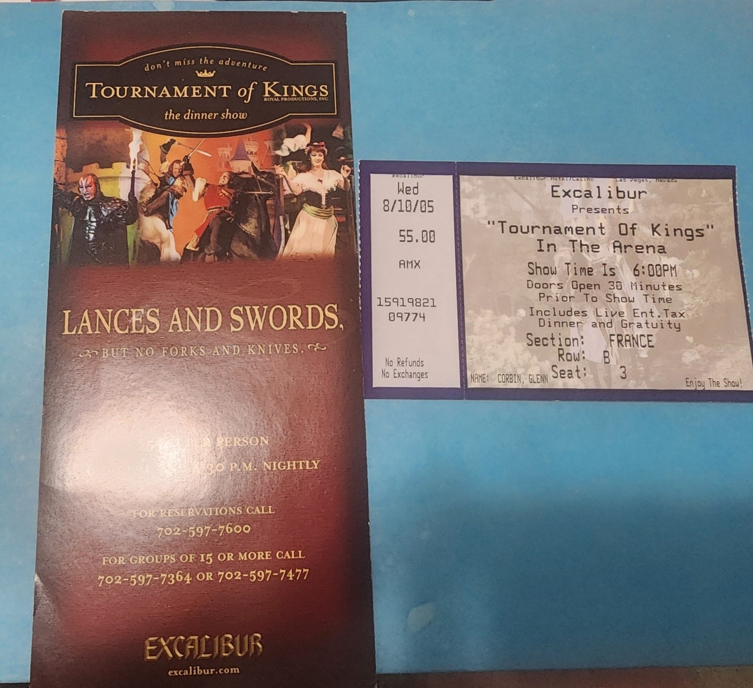 2005 Las Vegas Excalibur Tournament of Kings Ticket Stub and Flyer France  3