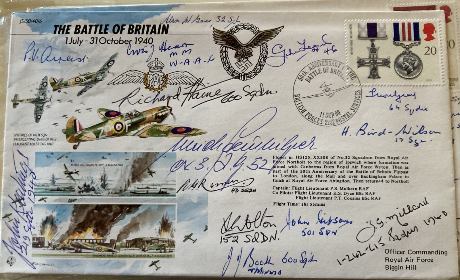 WW2 RAF Battle of Britain FDC signed by 14 inc H Bird-Wilson, U Steinhilper