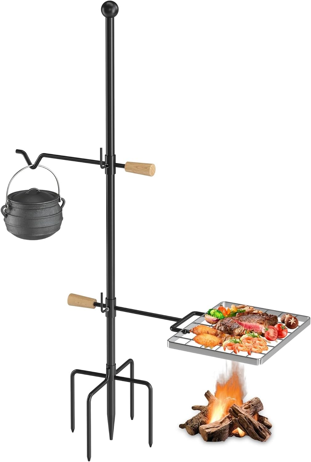 Mr IRONSTONE Campfire Grill Grate w/ Swivel Handle, Fire Pit, Portable