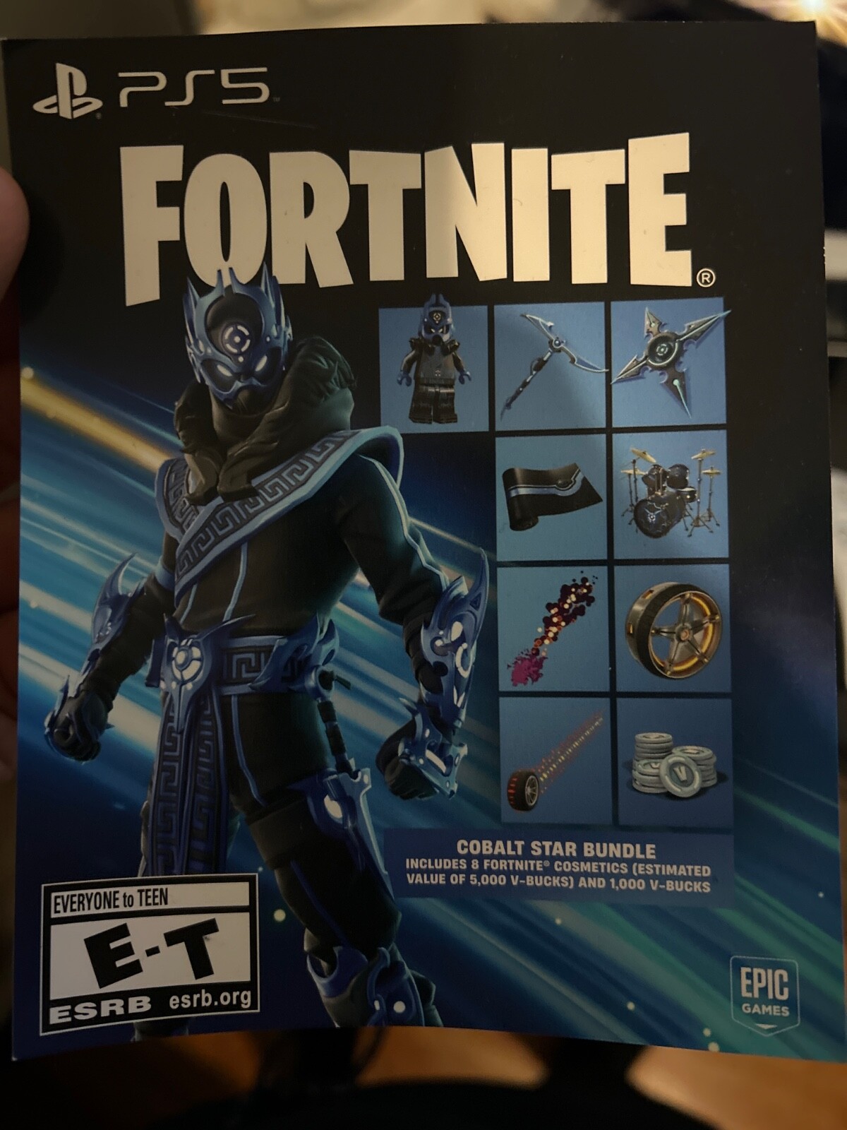 PS5 Fortnite Cobalt Star Bundle + 1000 V Bucks (Unscratched Unused Code) Card