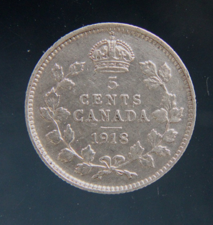Canada, 5 cents, 1918 Silver coin(0.925)