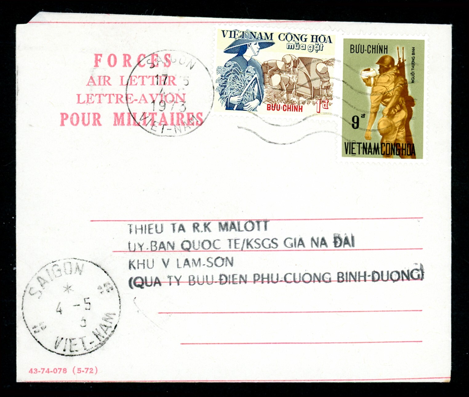 South Vietnam Military Aerogramme-Cover Canadian Delegation MCCD SAI GON (L1147)